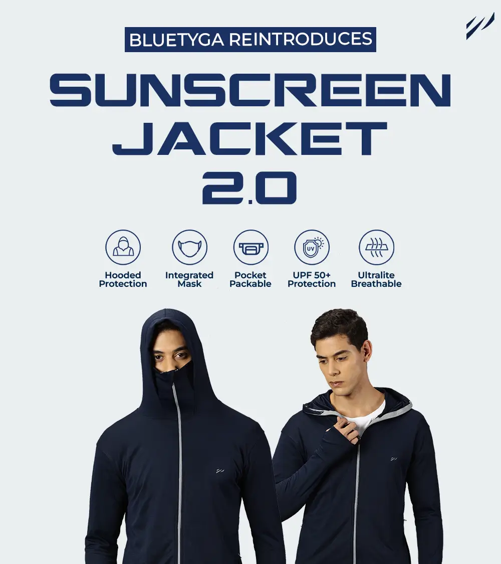Hero section banner of blue tyga sunscreen jacket 2.0 featuring two models