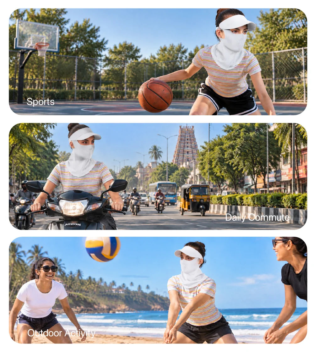 Women Sunscreen Mask with Neck Cover & Detachable Visor