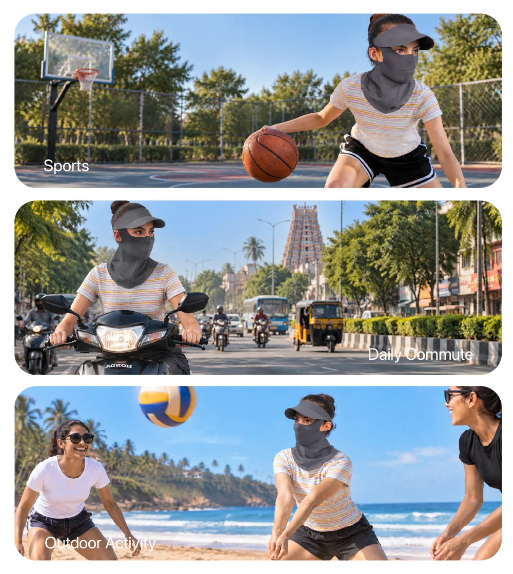 Women Sunscreen Mask with Neck Cover & Detachable Visor
