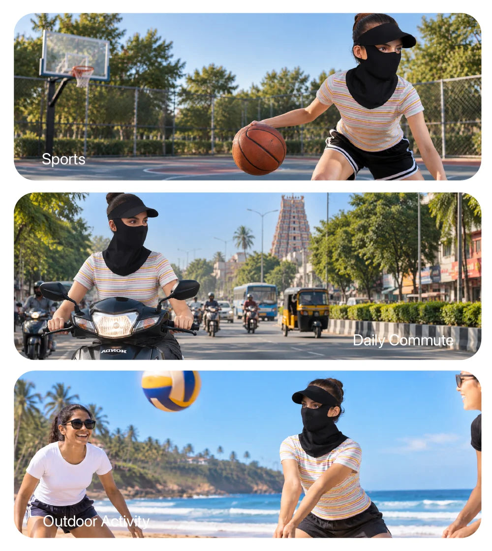 Women Sunscreen Mask with Neck Cover & Detachable Visor